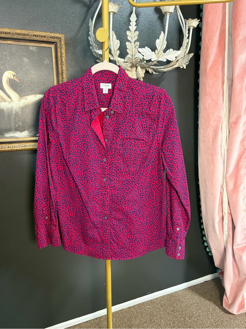 J. Crew Women’s Bright Pink Leopard-Print Button-Down Shirt